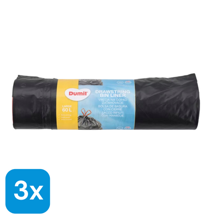 3x Dumil Vuilniszakken met Trekband 60L - 15 stuks