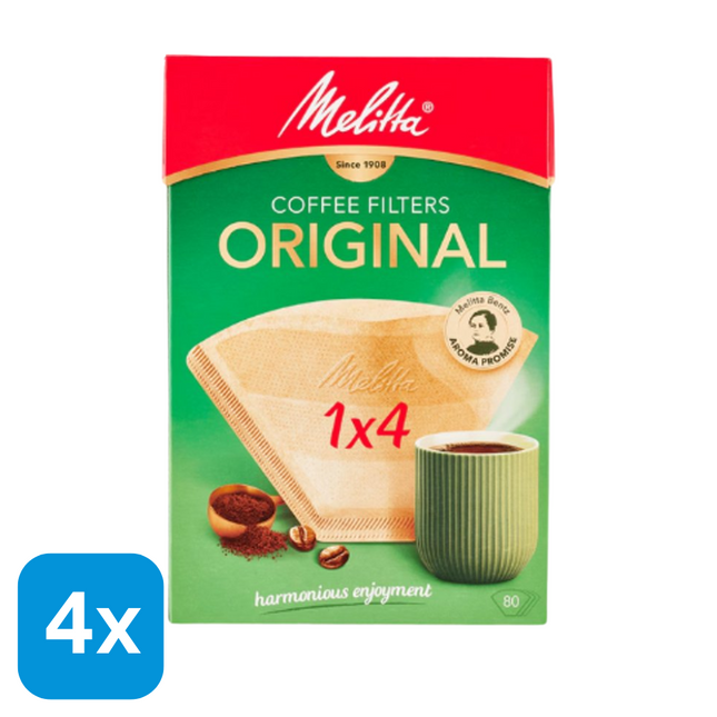 4x Melitta Koffiefilters 1x4 Bruin - 80 stuks