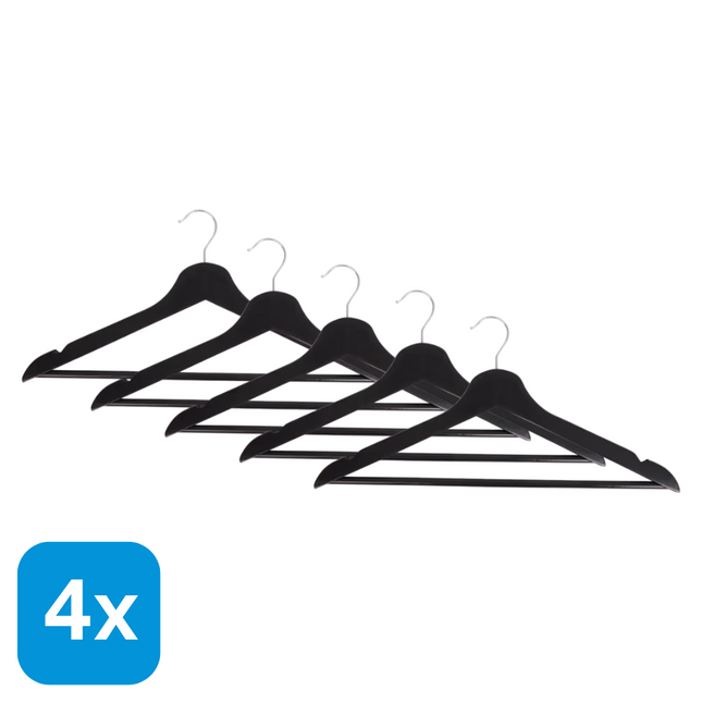 4x Houten Kledinghangers Zwart - 5 stuks