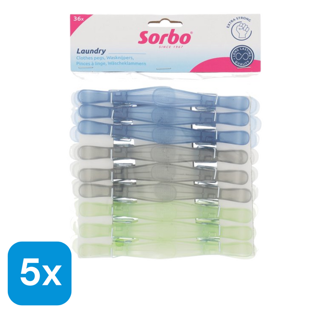 5x Sorbo Wasknijpers Plastic  - 36 stuks