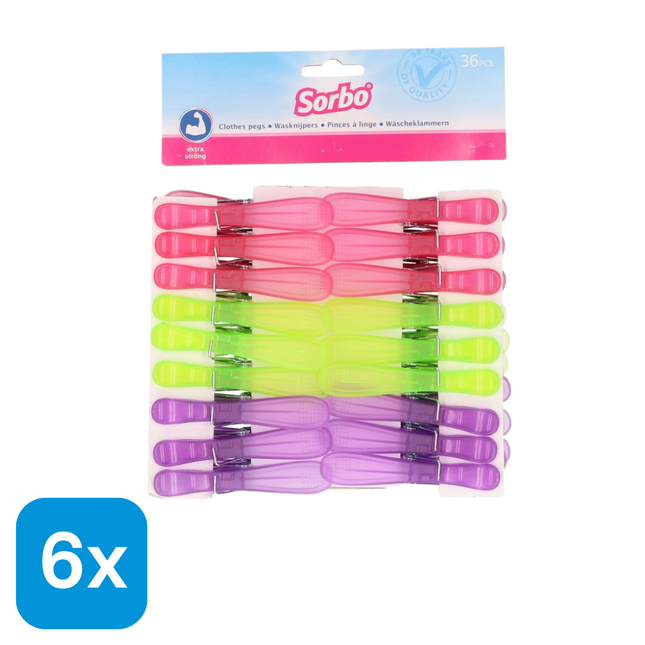 6x Sorbo Wasknijpers Plastic - 36 stuks