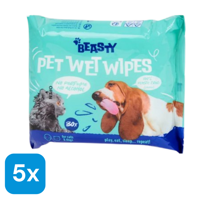 5x Beasty Vochtige Schoonmaakdoekjes voor Huisdieren - 30 stuks
