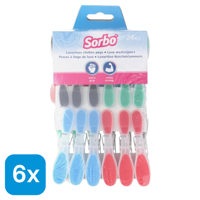 6x Sorbo Wasknijpers Plastic - 24 stuks