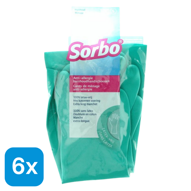 6x Sorbo Huishoudhandschoenen Latex Vrij Maat S - 1 paar