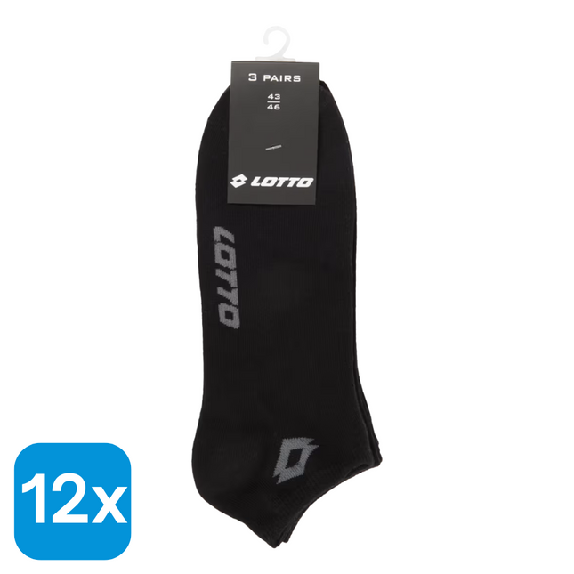12x Lotto Sneakersokken Zwart Maat 43-46 - 3 paar