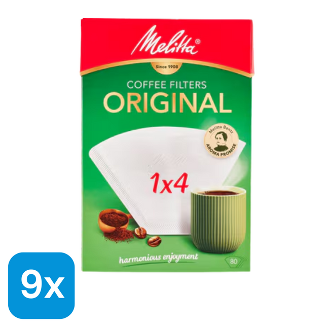 9x Melitta Koffiefilters 1x4 Wit - 80 stuks