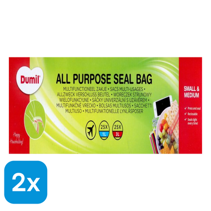 2x Dumil Diepvrieszakjes Hersluitbaar 1L/3L - 50 stuks