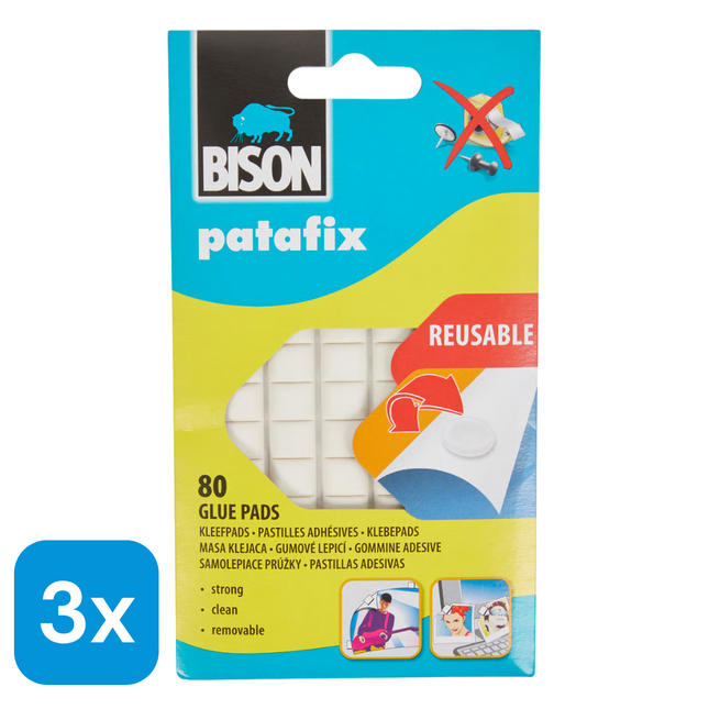 3x Bison Patafix Plakgum - 80 stuks
