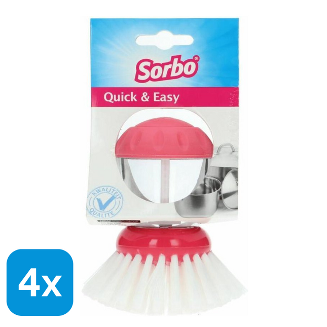 4x Sorbo Afwasborstel Quick & Easy met Doseerpomp Roze