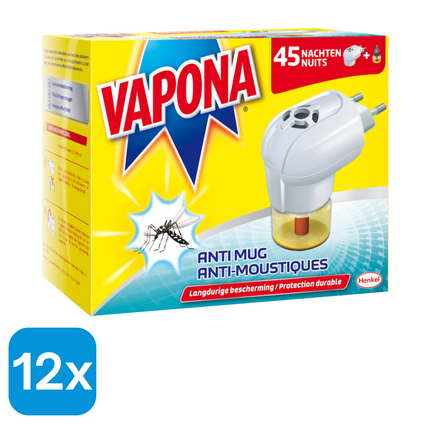 12x Vapona Anti-mug Muggenstekker 45 nachten