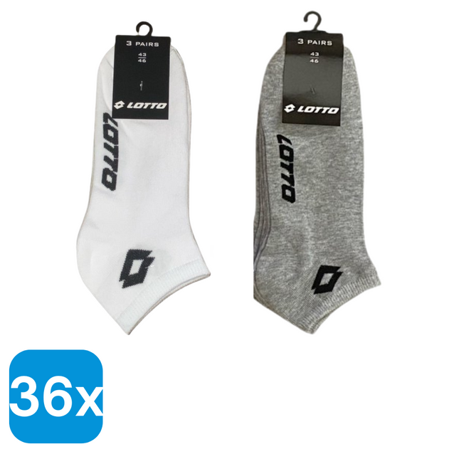 36x Lotto Sneakersokken Grijs & Wit Maat 43-46