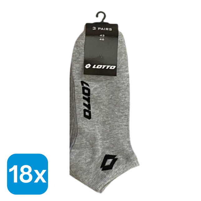 18x Lotto Sneakersokken Grijs Maat 43-46