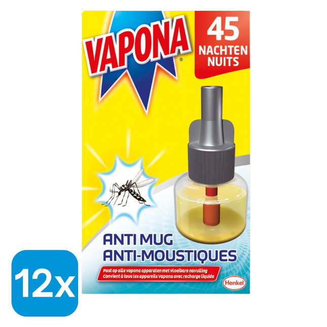 12x Vapona Navulling Anti-mug Muggenstekker 45 nachten - 18 ml