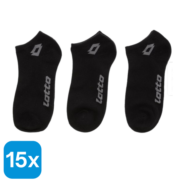 15x Lotto Sneakersokken Zwart Maat 35-38