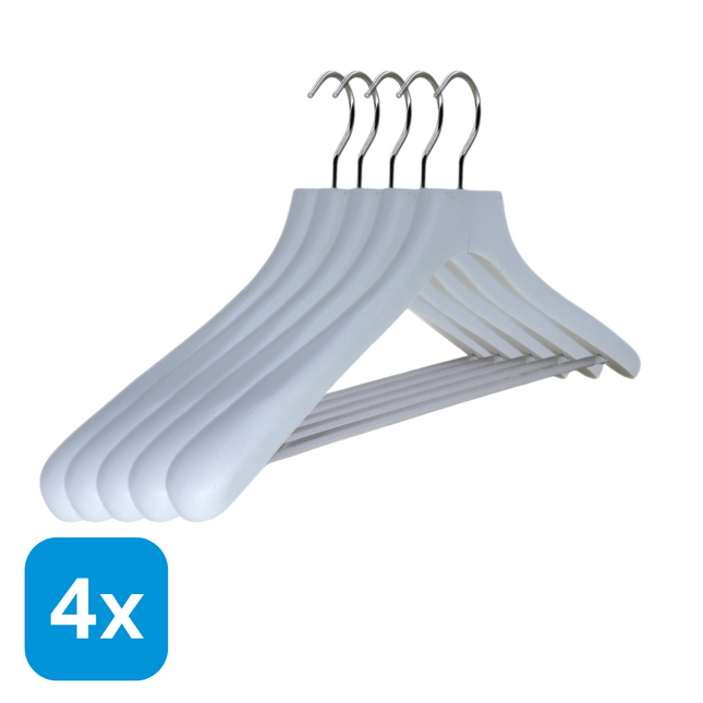 4x Houten Kledinghangers Wit - 5 stuks