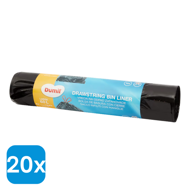 20x Dumil Vuilniszakken met Trekband 60L - 15 stuks