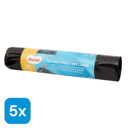 5x Dumil Vuilniszakken met Trekband 60L - 15 stuks