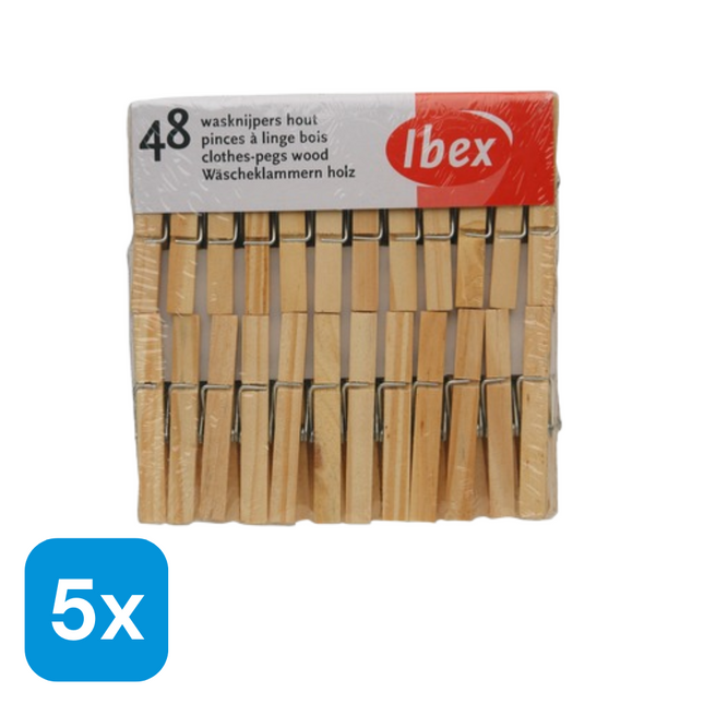 5x Ibex Wasknijpers Hout - 48 stuks