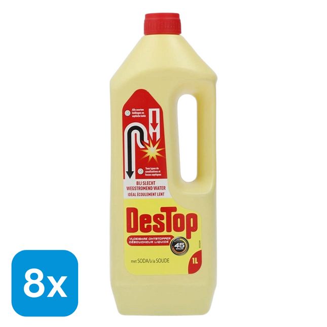8x Destop Vloeibare Ontstopper met Soda - 1 liter