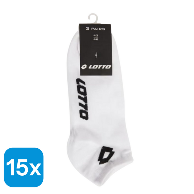 15x Lotto Sneakersokken Wit Maat 43-46