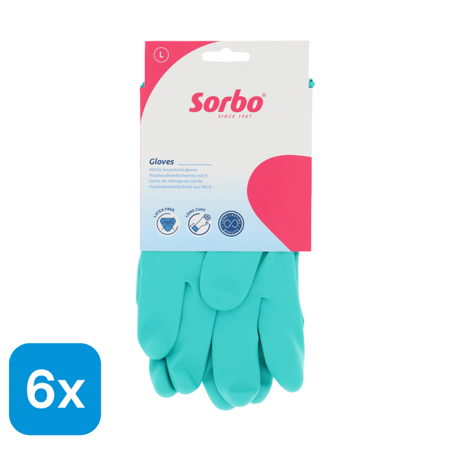 6x Sorbo Huishoudhandschoenen Latex Vrij Maat L - 1 paar