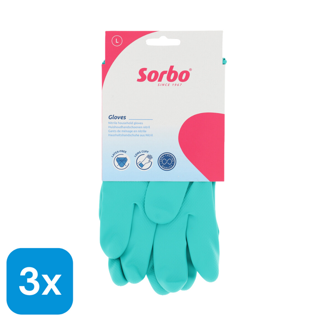 3x Sorbo Huishoudhandschoenen Latex Vrij Maat L - 1 paar