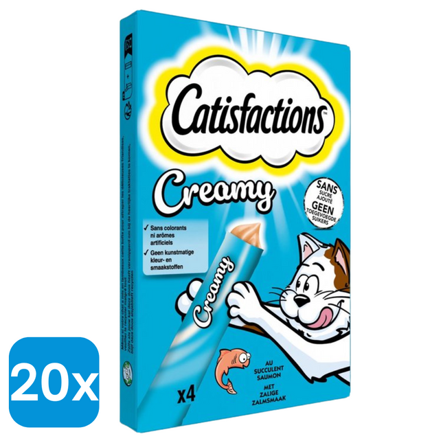 20x Catisfactions Creamy Kattensnack Zalm - 10 gr