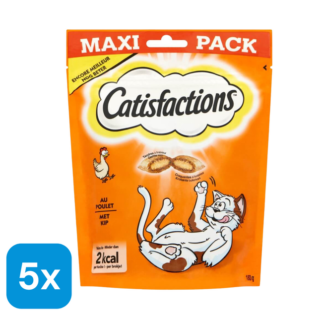 5x Catisfactions Kattensnack Kip - 180 gr
