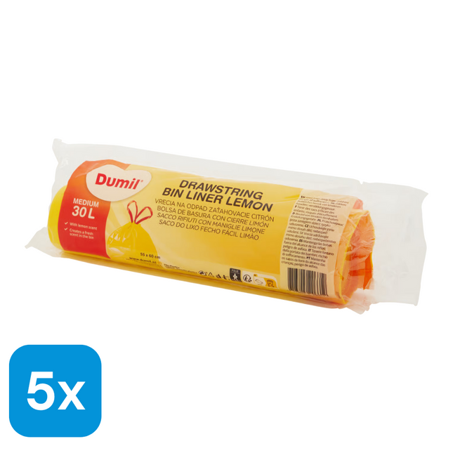 5x Dumil Vuilniszakken met Trekband en Citroengeur 30L - 15 stuks