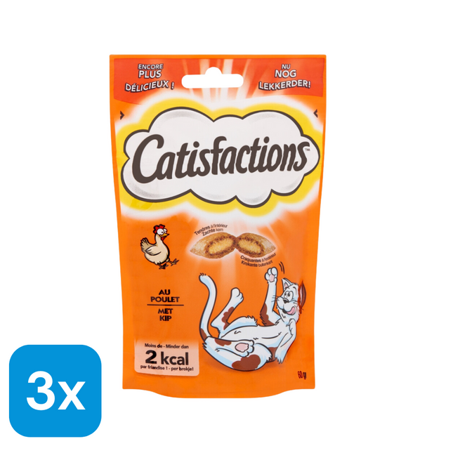 3x Catisfactions Kattensnack Kip - 60 gr