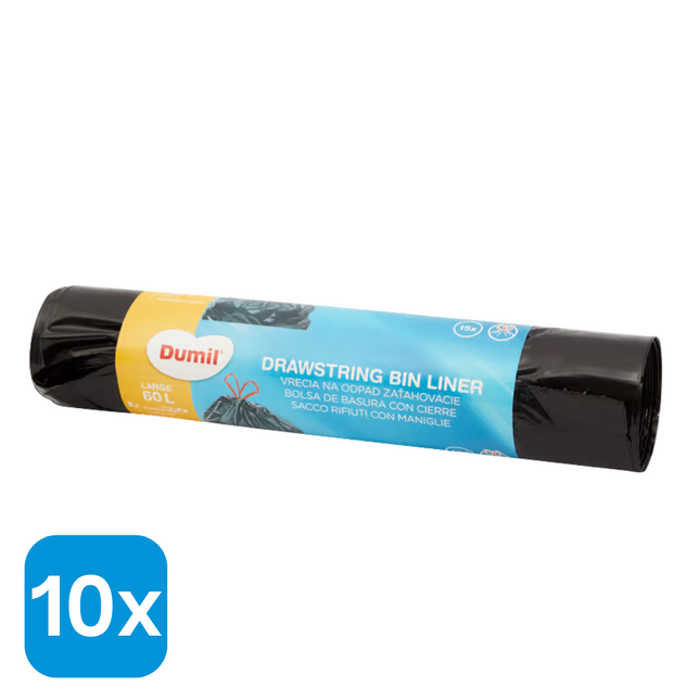 10x Dumil Vuilniszakken met Trekband 60L - 15 stuks