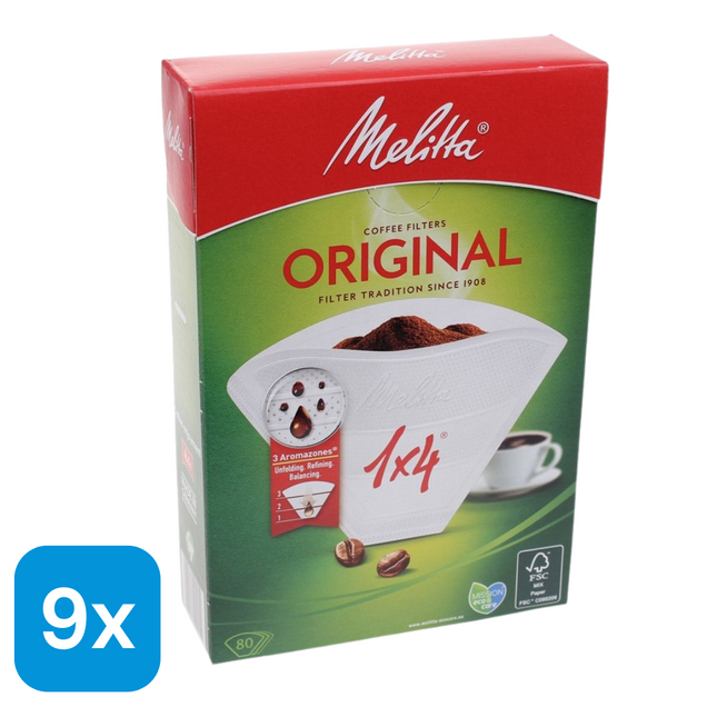 9x Melitta Koffiefilters 1x4 Bruin - 80 stuks
