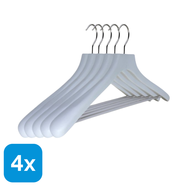 4x Houten Kledinghangers Wit - 5 stuks