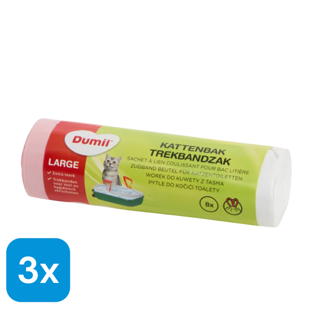 3x Dumil Kattenbakzakken met Trekband - 8 stuks