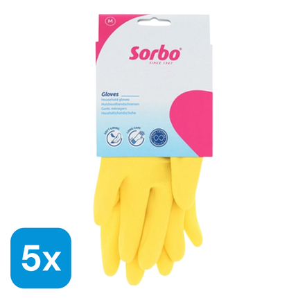 5x Sorbo Huishoudhandschoenen Geel Maat M - 1 paar