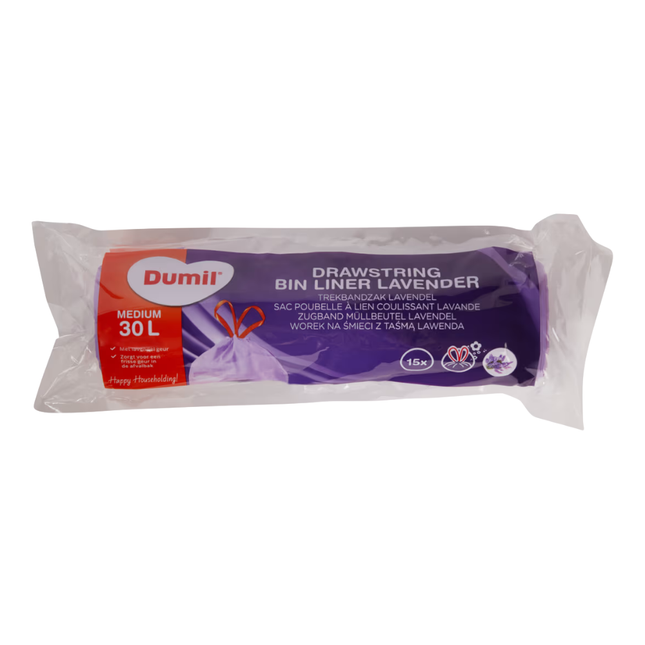 Dumil Vuilniszakken met Trekband en Lavendelgeur 30L - 15 stuks