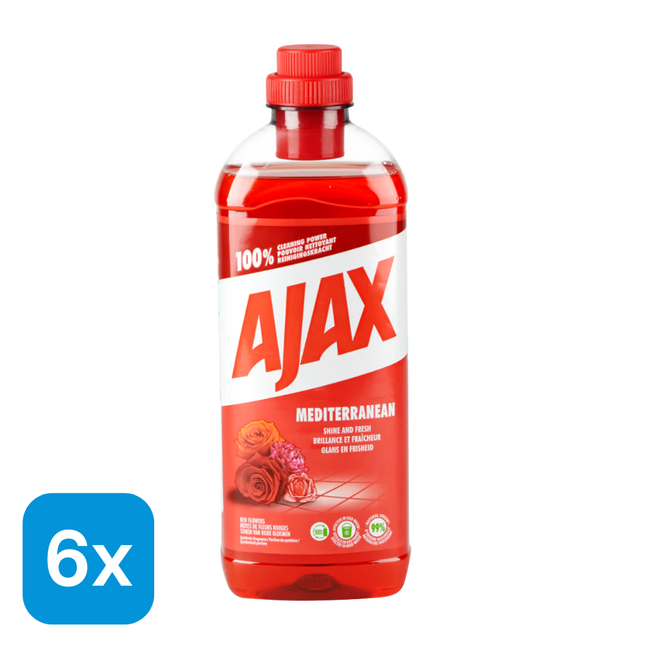 6x Ajax Allesreiniger Mediterranean Red Flowers - 1 liter