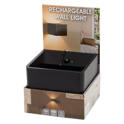 Zwart Oplaadbare Wandlamp - Warm White
