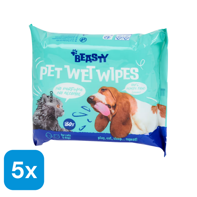 5x Beasty Vochtige Schoonmaakdoekjes voor Huisdieren - 50 stuks