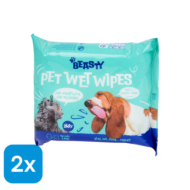 2x Beasty Vochtige Schoonmaakdoekjes voor Huisdieren - 50 stuks
