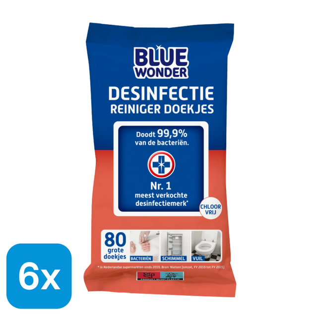6x Blue Wonder Desinfectie Reinigingsdoekjes - 80 stuks