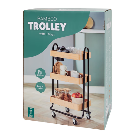 Bamboe Trolley 3-laags - 83,5x44,5x33,5 cm