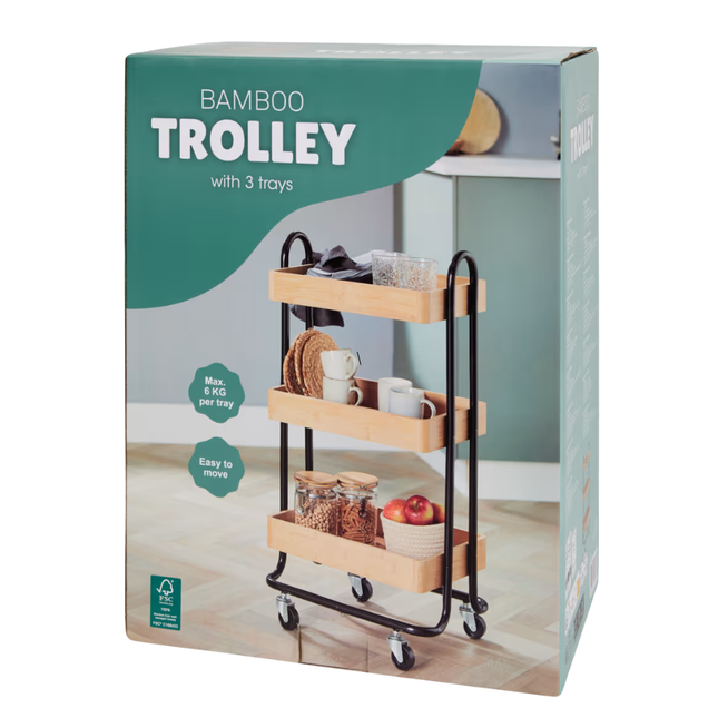 Bamboe Trolley 3-laags - 83,5x44,5x33,5 cm