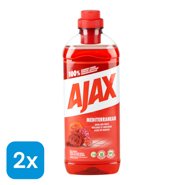 2x Ajax Allesreiniger Mediterranean Red Flowers - 1 liter