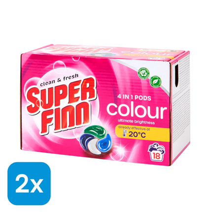 2x Superfinn Wascapsules 4-in-1 Gekleurde Was - 18 stuks