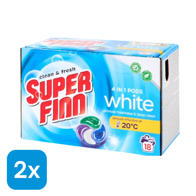 2x Superfinn Wascapsules 4-in-1 Witte Was- 18 stuks
