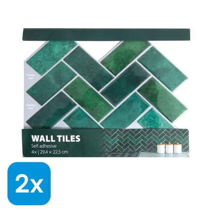 2x Zelfklevende Wandtegels Groen 29,4x22,5 cm - 4 stuks