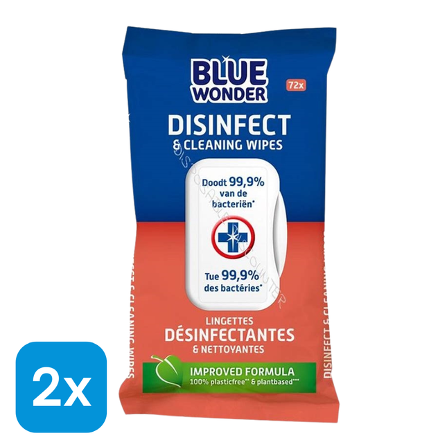 2x Blue Wonder Vochtige Schoonmaakdoekjes - 72 stuks
