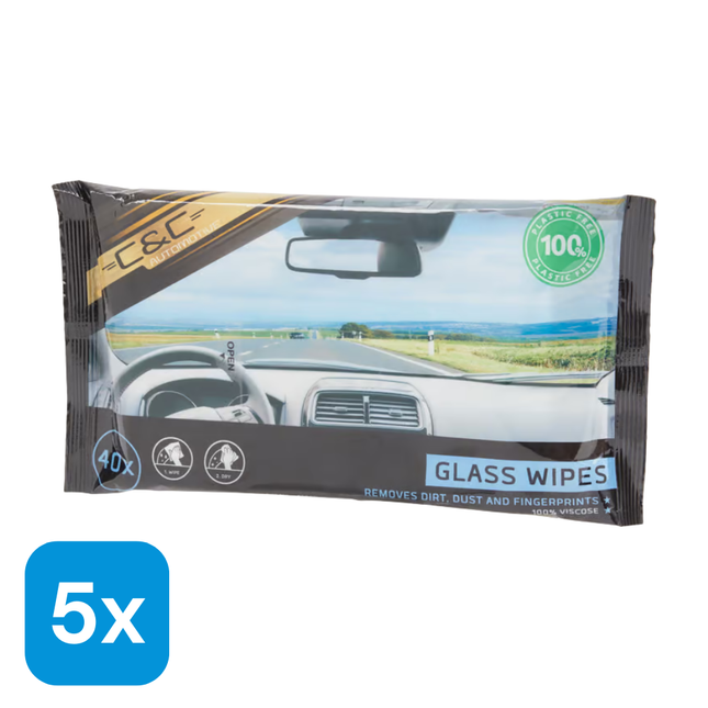 5x C&C Vochtige Autodoekjes Glas, Ruiten & Spiegels - 40 stuks