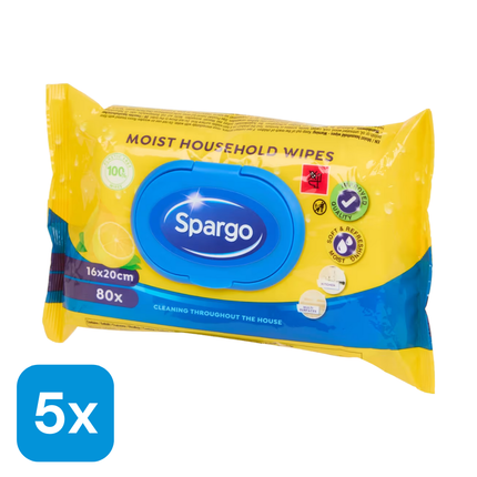 5x Spargo Vochtige Schoonmaakdoekjes - 80 stuks